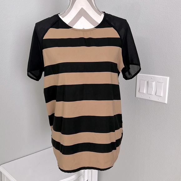 Charming Charlie Tops - Charming Charlie striped color blocked blouse tan black size Medium